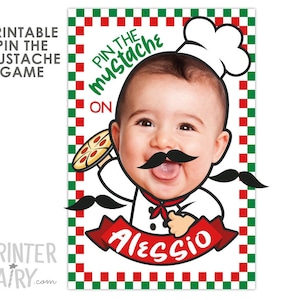 Jogo Pin The Mustache, Festa de Aniversário de Pizza, Decorações para Festa de Pizza, Jogo de Festa, Pin the Tail, Pôster DIGITAL Personalizado