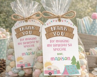 Camping Favor Tags Editable Template, Instant Download