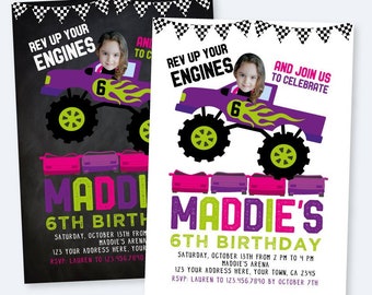 Monster Truck Birthday Invitation with Photo, Monster Truck Party, Race Car Invitation, DIGITAL personalized invites, 2 Options