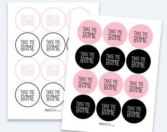 Kitten Favor Tags, Take me Home Tags, Kitty Cat Birthday Party, Pet adoption party, Black and Pink, INSTANT DOWNLOAD