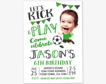 Soccer Boy Birthday Invitation with Photo, Soccer Birthday, Sports Birthday Party, Personalized Printable DIGITAL Invite