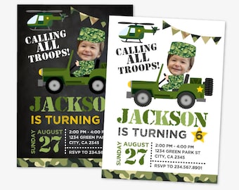 Soldier Birthday Invitation with Photo, Army Birthday Party, Military Birthday Invitation, Personalized Printable DIGITAL Invite, 2 Options