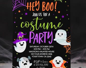 Halloween Invitation, EDITABLE Costume Party Invitation, Halloween Costume Party, Ghost Invitation, Hey Boo Invitation, INSTANT DOWNLOAD