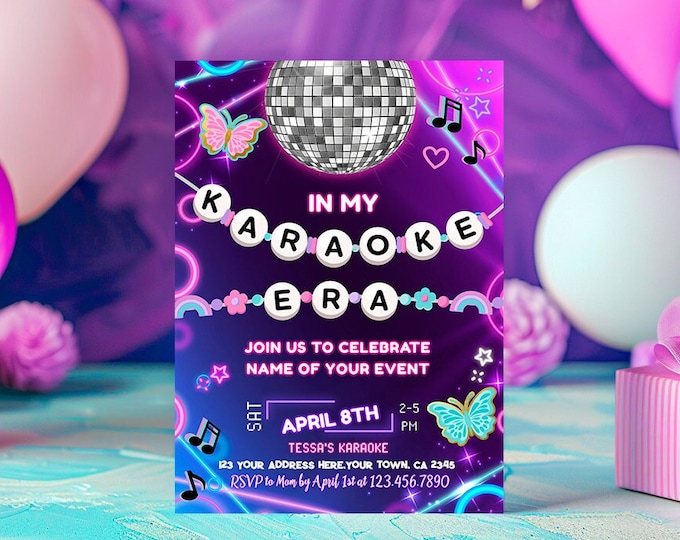 Karaoke Era Party Invitation, Editable Music Birthday Template (INSTANT DOWNLOAD)