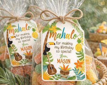 Luau Favor Tags EDITABLE Template, Hawaiian Party Decor, INSTANT DOWNLOAD