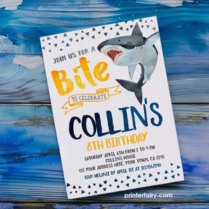 Shark Invitation, EDITABLE, Shark Birthday Invitation, Pool Party, Shark Invite, EDIT YOURSELF Digital Invitation, Instant Download