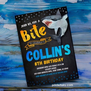 Shark Invitation, EDITABLE, Shark Birthday Invitation, Pool Party, Shark Invite, EDIT YOURSELF Digital Invitation, Instant Download