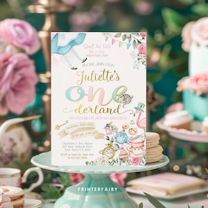 Alice in Wonderland Invitation, EDITABLE Birthday Invitation, Alice in onederland, Onederland Invitation, 1st Birthday, INSTANT DOWNLOAD