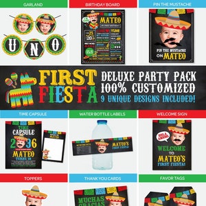 Fiesta Erster Geburtstag, Cinco de Mayo DRUCKBARE Dekorationen, Banner, Board, Pin der Schnurrbart, Zeitkapsel, Etiketten, Zeichen, Tags, Karte, DIGITAL