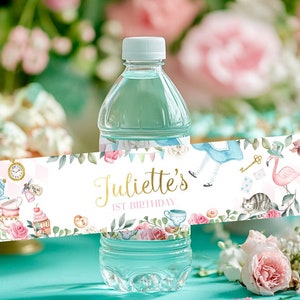 Alice in Wonderland Water Bottle Label, EDITABLE Label, Alice in onederland, Onederland Birthday Decorations, 1st Birthday, INSTANT DOWNLOAD