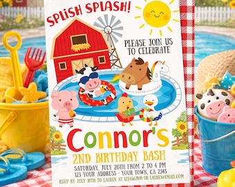 Farm Invitation EDITABLE Template, Pool Party Invitation, INSTANT DOWNLOAD