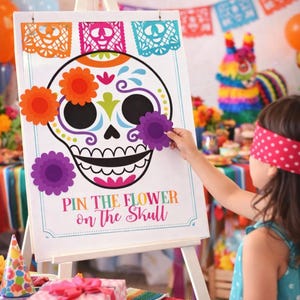 Day of the Dead Party Game, Pin the Flower on Skull, Digital Printable Instant Download