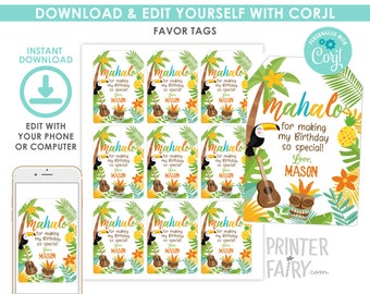 Set of 20 Aloha Gift Tag Tropical Wedding Tag Aloha Favor Tags Hawaii Tropical Aloha Thank you Tags Aloha Party Favor Item code: J772