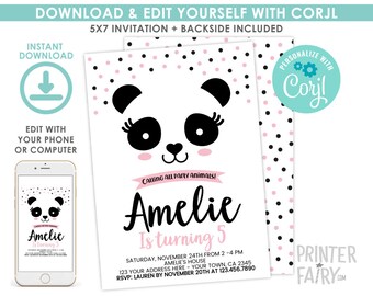 Panda Invitation Etsy