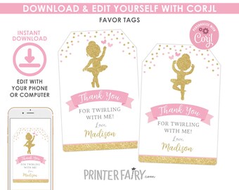 DIGITAL DOWNLOAD Ballerina Theme Pink and Chip Bag Labels Printable Download