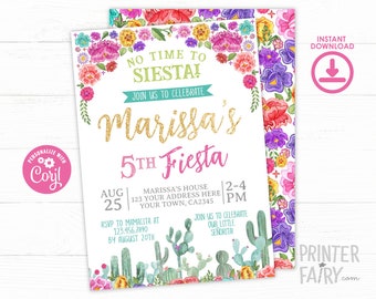 EDITABLE, Fiesta Birthday Invitation, Cinco de Mayo Invitation, Mexican Birthday Invitation, Cactus Birthday Invitation, INSTANT DOWNLOAD