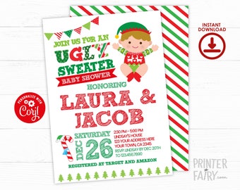 Ugly Sweater Baby Shower Invitation, EDITABLE, Christmas Baby Shower, Ugly Sweater Party Invitation, DIGITAL, Instant Download