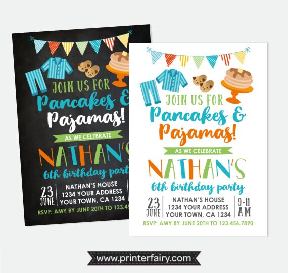 Pancakes and Pajamas Boy Invitation, Pajama Party, Sleepover Birthday, Personalized Digital Invitation, 2 options Il_570xn