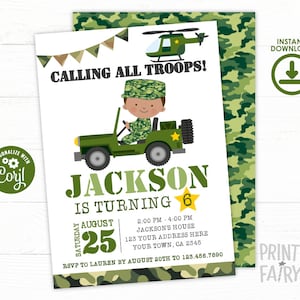 Invitations de l'armée modifiables, Invitation camo, fête d'anniversaire de soldat, invitation d'anniversaire de l'armée, invitation numérique, téléchargement immédiat