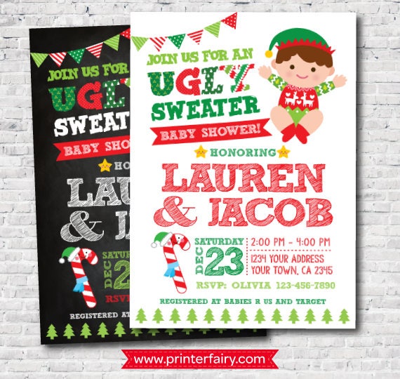 Ugly Sweater Baby Shower Invitation, Holiday Invitation, Christmas Baby Shower, Personalized Invite, Unisex Shower Invitation, DIGITAL Il_570xn