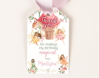 Editable Fairy Birthay Party Favor Tags, Whimsical Girl Fairy Birthday Party Thank You Tags, Princess Birthday Treats, Instant Download