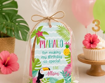 Editable Luau Favor Tags, Hawaiian Thank You, Beach Birthday (Instant Download)