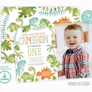 Dinosaur Invitation with Photo, EDITABLE Dinosaur Birthday Invitation, Dinosaur Party, Any age, EDIT YOURSELF Digital, Instant Download image 3