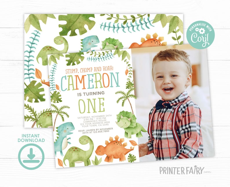 Dinosaur Invitation with Photo, EDITABLE Dinosaur Birthday Invitation, Dinosaur Party, Any age, EDIT YOURSELF Digital, Instant Download image 3