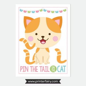 Pin the Tail on the Kitty, Pin the Tail Game, Printable Poster, Cat Party Games, Kitty Birthday Decorations, Printable Digital Sign image 2