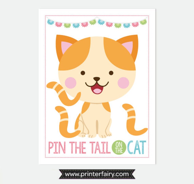 Pin the Tail on the Kitty, Pin the Tail Game, Printable Poster, Cat Party Games, Kitty Birthday Decorations, Printable Digital Sign image 2