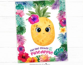 Pin the flower on the Pineapple, Pineapple Party, Tropical Birthday Decorations, Pineapple Game, Luau Sign, Instant Download