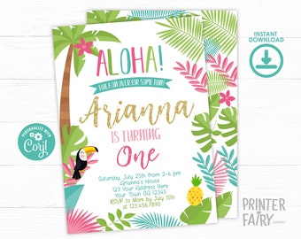 Luau Invitation, EDITABLE, Beach Birthday Party, Luau Birthday Invitation, Luau BirthdayParty, Tropical, INSTANT DOWNLOAD