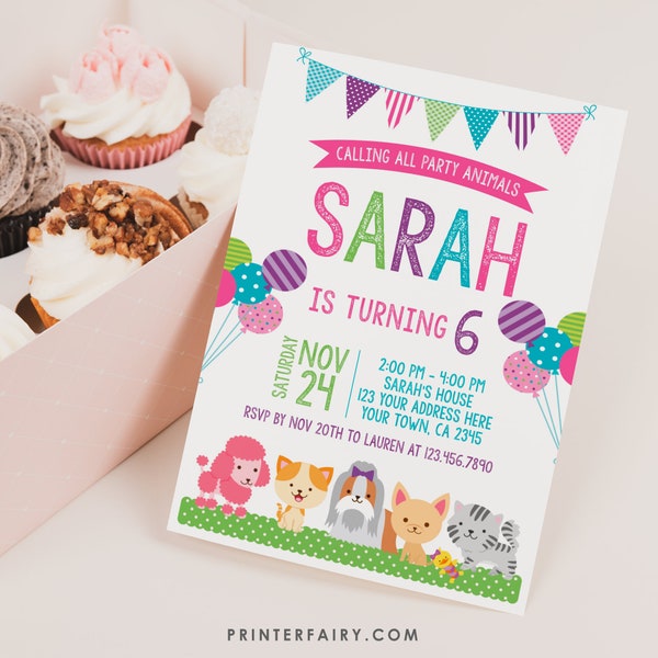Puppies and Kitties Birthday Invitation, Pet adoption Party, Dogs Birthday Invitation, Cat Invitation, Kitty Cat Invite, INSTANT DOWNLOAD