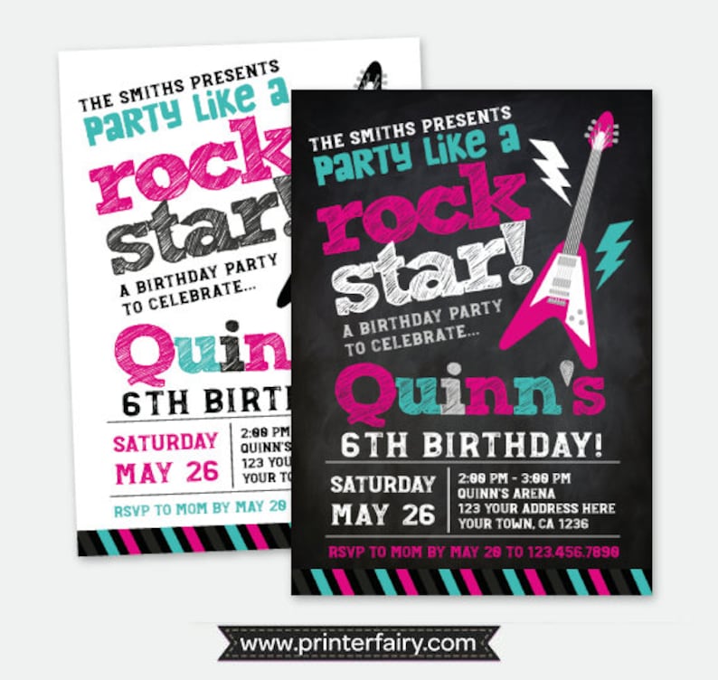 Rock Star Invitation Rock Invitations Rockstar Birthday Etsy