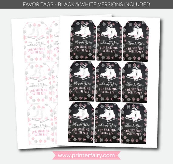 Instant Download, Ice Skating Favor Tags, Printable Thank You Tags, Ice Skate Birthday Party, DIGITAL Files Il_570xn