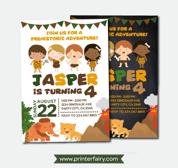 Caveman Invitation Prehistoric Birthday Party Adventure Invitation