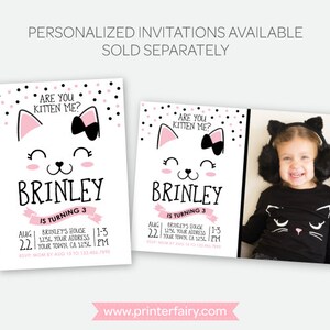 Kitty Cat Water Bottle Labels, Printable Digital Labels, Pink and Black ...