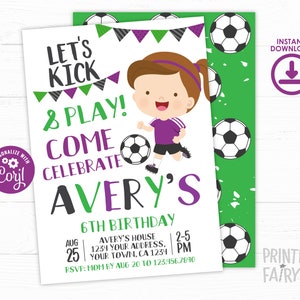 Soccer Girl Birthday Invitation, EDITABLE, Soccer Birthday, Sports Invitation, Sports Party, Soccer Invitation, INSTANT DOWNLOAD