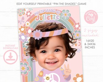 Groovy One Birthday Party Game: Pin the Shades (digitale sjabloon)