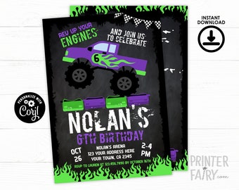 Monster Truck Birthday Invitation, Drive By Invitation, Truck Invitation, Birthday Parade Invite, INSTANT DOWNLOAD