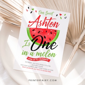 One in a Melon Invitation, EDITABLE Watermelon Invitation, One in a Melon First Birthday, 1st Birthday, EDIT YOURSELF, Instant Download