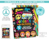 Hippie Birthday Invitation, EDITABLE, 60s Party Invitation, Summer Party, Peace and Love, EDIT YOURSELF Digital Invitation, Instant Download Il_170x135