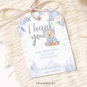 Teddy Bear Favor Tags for Winter Baby Shower, Winter Wonderland Baby Shower Favors, We Can Bearly Wait, Bear Baby Shower Thank You Tags