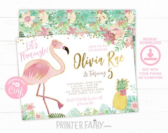 Flamingo Birthday Invitation, EDITABLE, Flamingle Invitation, Tropical Birthday Invitation, INSTANT DOWNLOAD