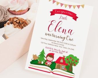 Little Red Riding Hood Invitation, Editable Storybook Party, Woodland Birthday Girl, Once upon a time Invitation, INSTANT DOWNLOAD