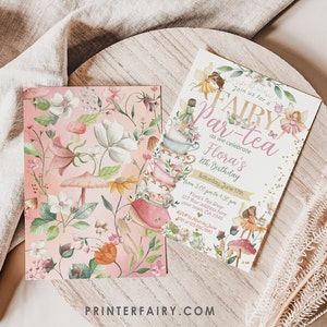 Editable Fairytale Partea Birthday Invitation, Whimsical Fall Birthday Invite, Autumn Garden Fairy Tea Party Floral for Girls, Magical Party