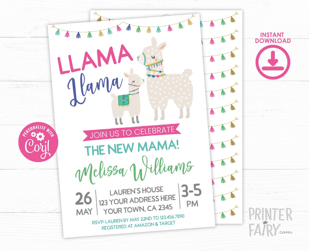 Llama Baby Shower Invitation, EDITABLE Llama Invitation, Animal Baby ...