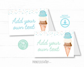 Ice Cream Baby Shower Food Tents, Baby Sprinkle Ice Cream Watercolor Baby Shower, Boy Baby Sprinkle, Ice Cream Baby Shower Food Table Label