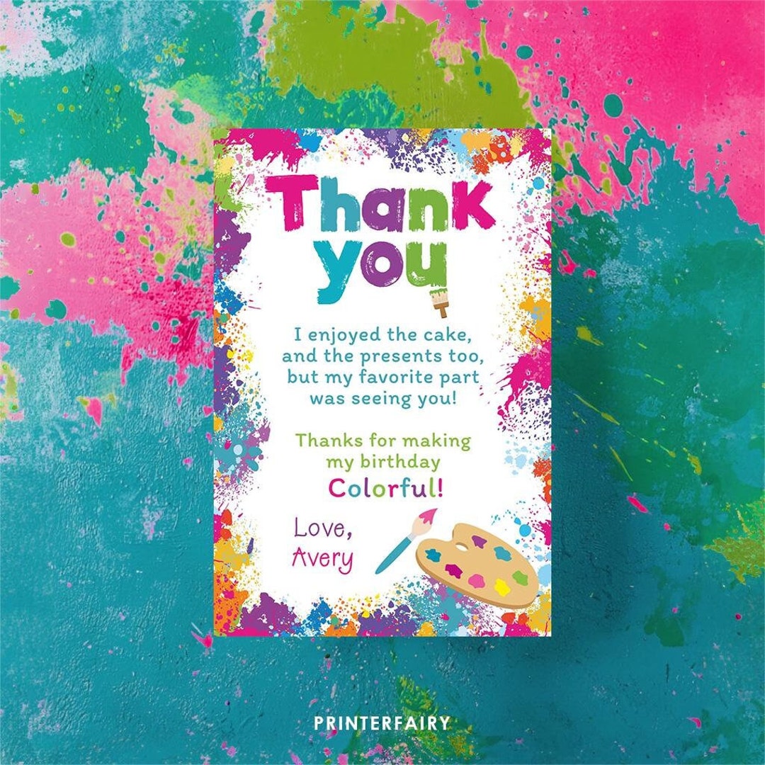 Art Birthday Thank You Cards, Editable Template (instant Download) - Etsy