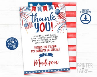 4th of July Thank You Card, Little Firecracker Party, Miss Indepent Thank You Card, Fourth of July Invite, Instant Download